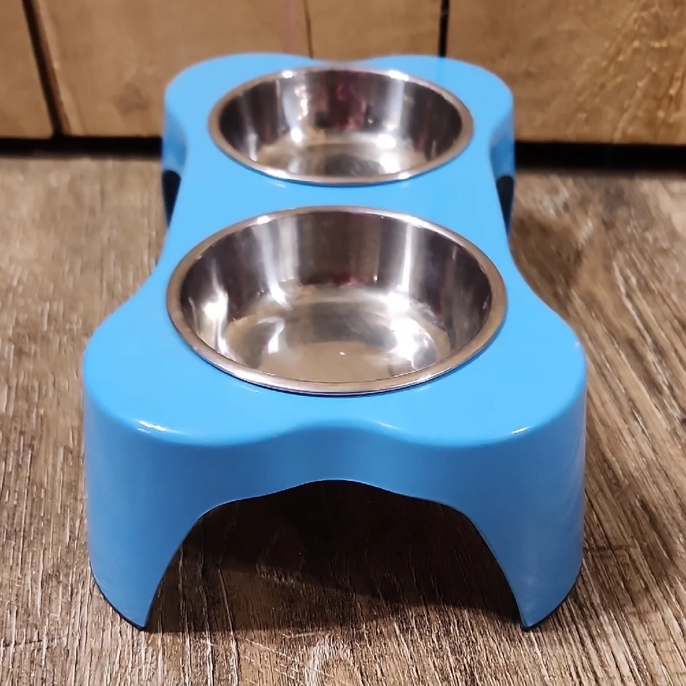 Blue Double Pet Bowl Stand